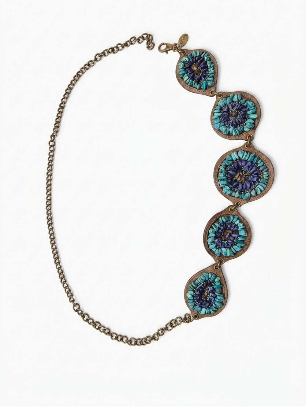 Chico’s Statement Chain Belt Turquoise Blue Beaded Medallion Boho Southwestern